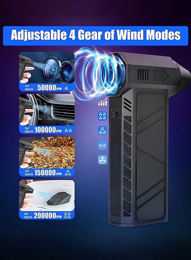 APEX Jet Dry Mini Blower, 130000 RPM Portable Mini Jet Blower, Super Jet Fan Adjustable Speeds and Rechargeable, Cordless Jet Blower Car Dryer with Large Battery, and Type-C Fast Charging - Image 5