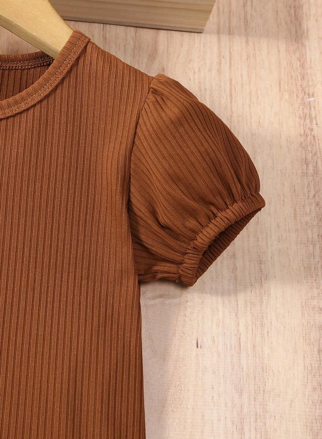 تايك تو طقم توب بأكمام منفوخة بنسيج بارز مع بنطال بنقشة مربعات - Image 4