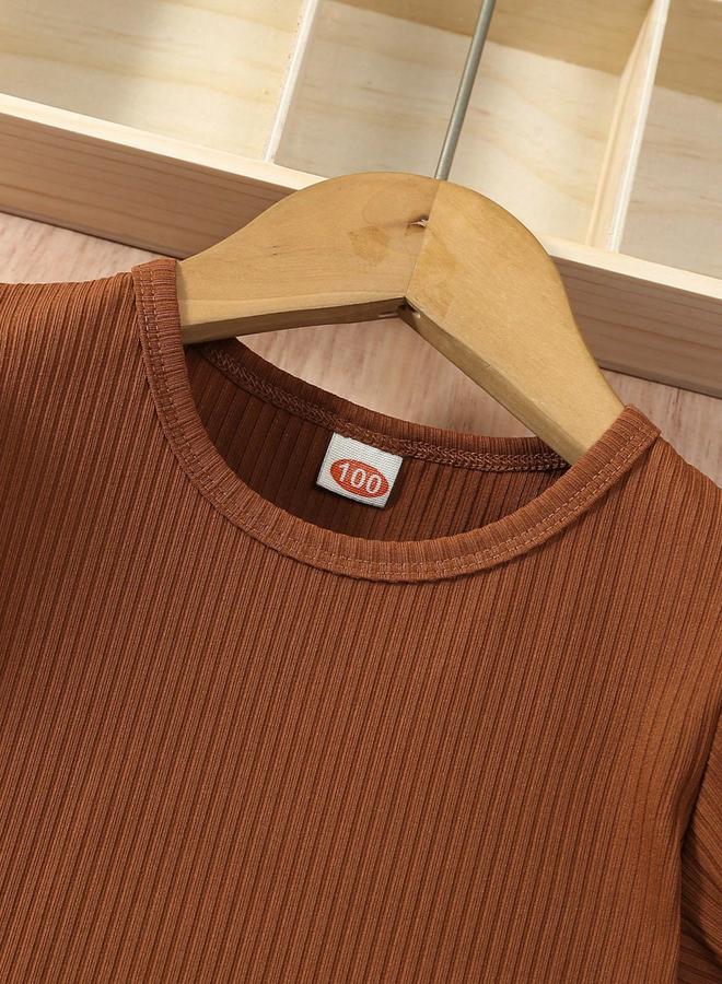 تايك تو طقم توب بأكمام منفوخة بنسيج بارز مع بنطال بنقشة مربعات - Image 3