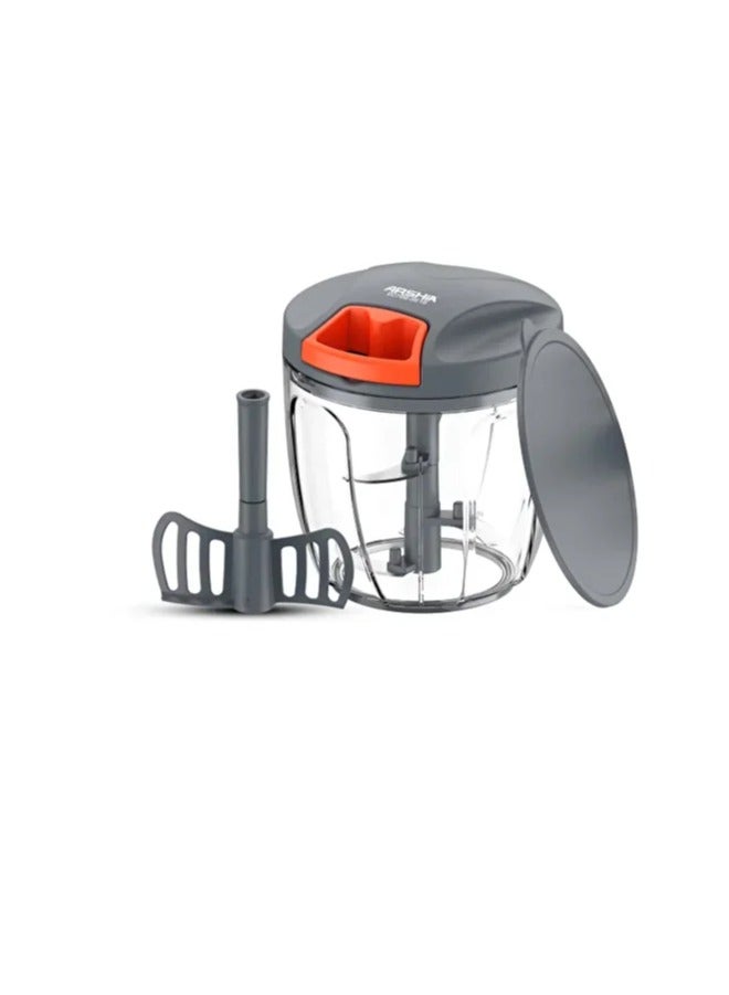 Arshia Manual Chopper 900ml – 5 Stainless Steel Blades, Mixing Paddle, Non-Slip Base, Ergonomic Handle, Food-Safe Plastic & Steel, Silver - Image 1