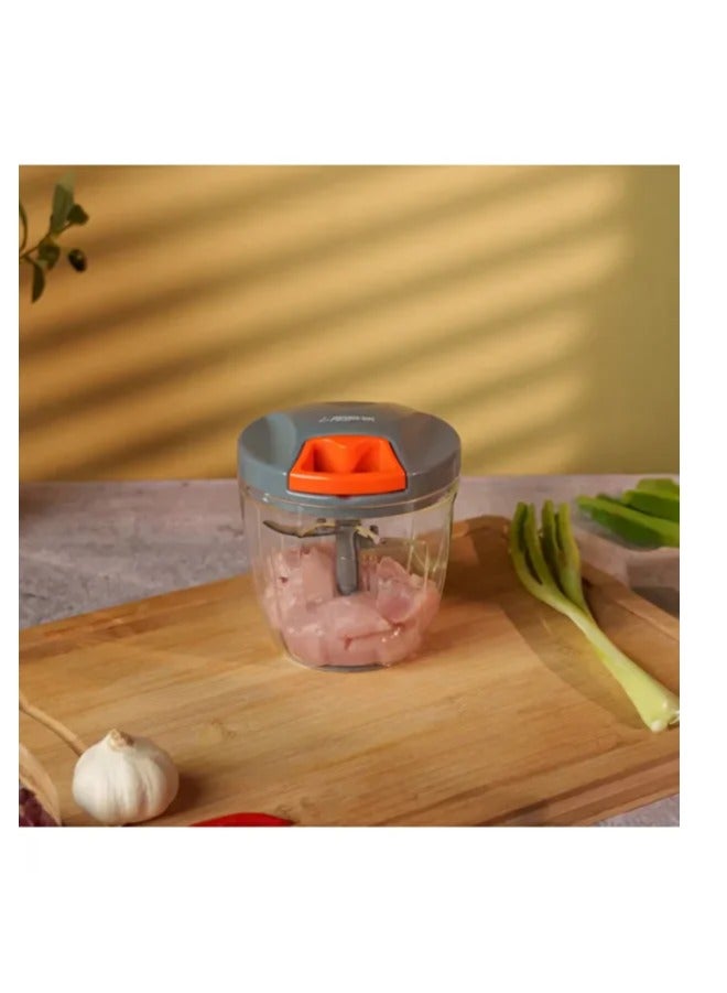 Arshia Manual Chopper 900ml – 5 Stainless Steel Blades, Mixing Paddle, Non-Slip Base, Ergonomic Handle, Food-Safe Plastic & Steel, Silver - Image 2