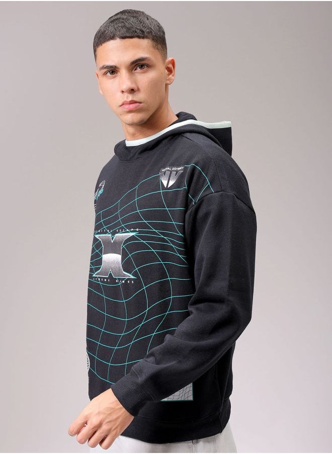 The Indian Garage Co Men Relaxed Fit Placement Print Overhead Hooded Sweatshirt  - Image 3