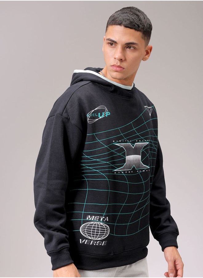 The Indian Garage Co Men Relaxed Fit Placement Print Overhead Hooded Sweatshirt  - Image 4