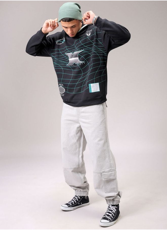 The Indian Garage Co - Men Relaxed Fit Placement Print Overhead Hooded Sweatshirt - Image 1