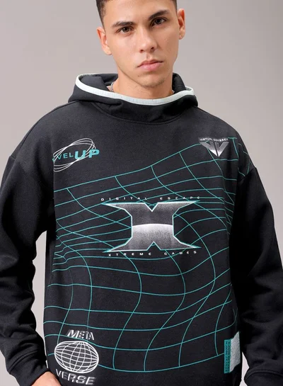 The Indian Garage Co Men Relaxed Fit Placement Print Overhead Hooded Sweatshirt