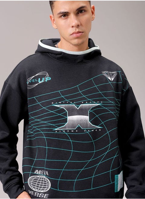 Men Relaxed Fit Placement Print Overhead Hooded Sweatshirt