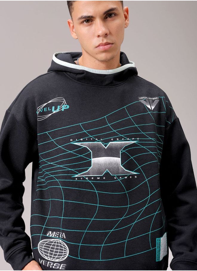The Indian Garage Co Men Relaxed Fit Placement Print Overhead Hooded Sweatshirt  - Image 1