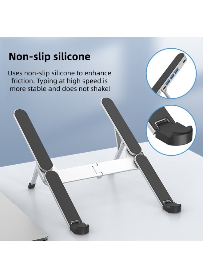 PINDOWS Laptop with 4-port hub foldable computer stand, aluminum alloy adjustable height laptop stand with ergonomic eye-level alignment, compatible with 10-17 inch laptops - Image 3