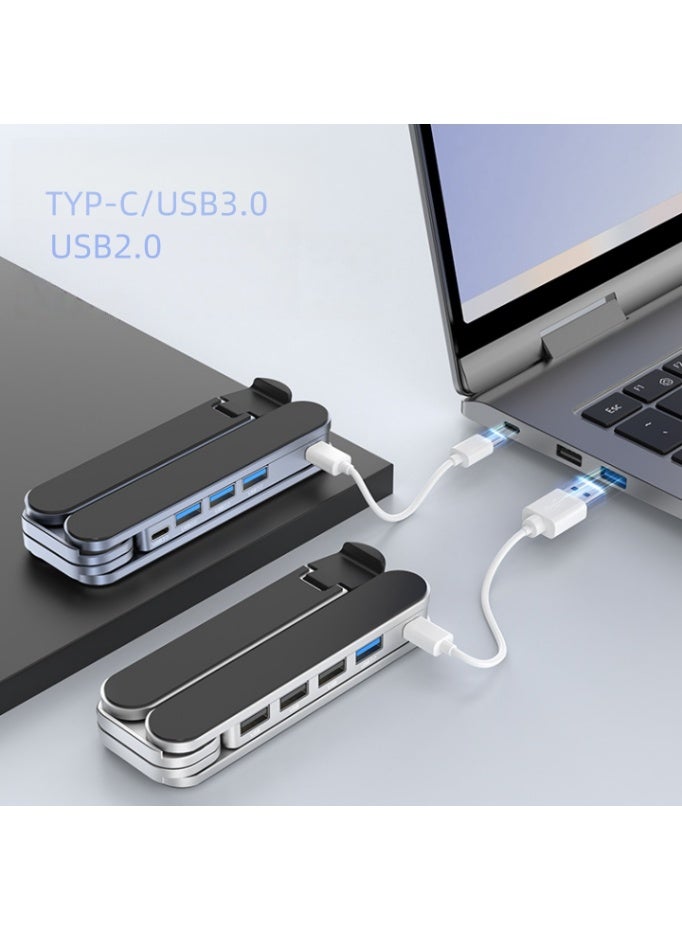PINDOWS Laptop with 4-port hub foldable computer stand, aluminum alloy adjustable height laptop stand with ergonomic eye-level alignment, compatible with 10-17 inch laptops - Image 1