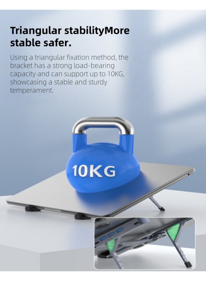 PINDOWS Laptop with 4-port hub foldable computer stand, aluminum alloy adjustable height laptop stand with ergonomic eye-level alignment, compatible with 10-17 inch laptops - Image 5