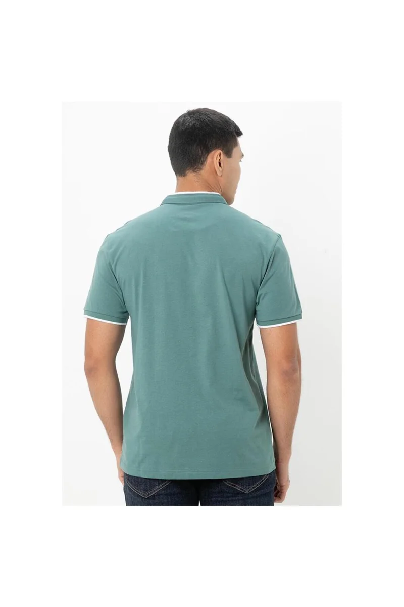 GIORDANO Men's Green Slim Fit Cotton Henley Tee