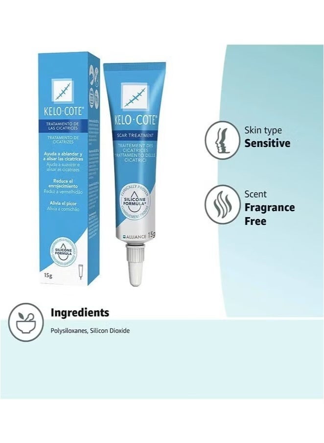 Kelo-cote Advanced Formula Scar Treatment Gel 15g, Helps Soften And Smooth Raised Scars, Maintaining The Moisture Balance of The Adjacent Skin, Reduces Discolouration, Redness, Pain and Discomfort of Scars - Image 1