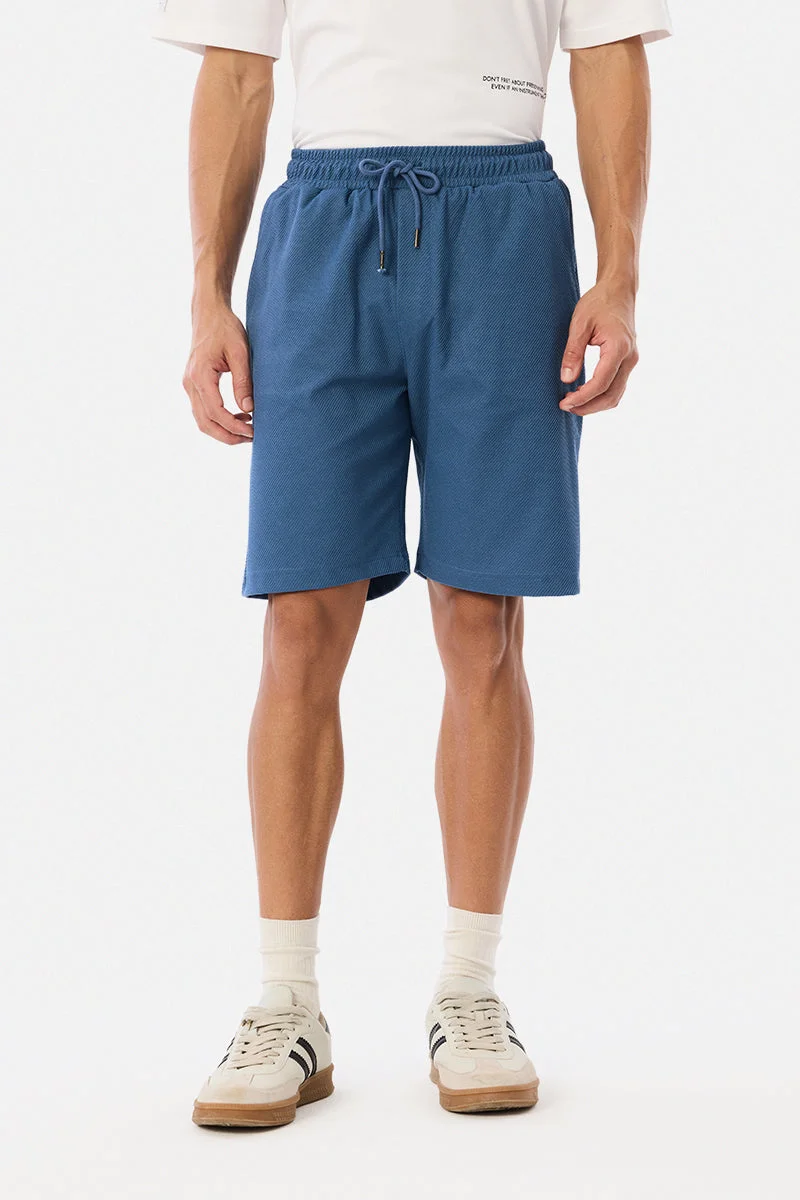 Snitch Blue Regular Fit Textured Shorts for Men | Best Price UAE