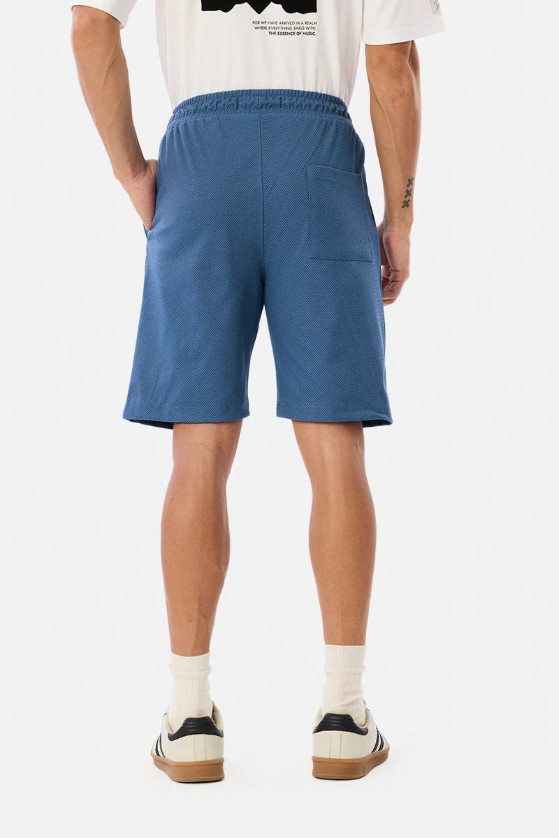 Snitch Blue Regular Fit Textured Shorts for Men | Best Price UAE