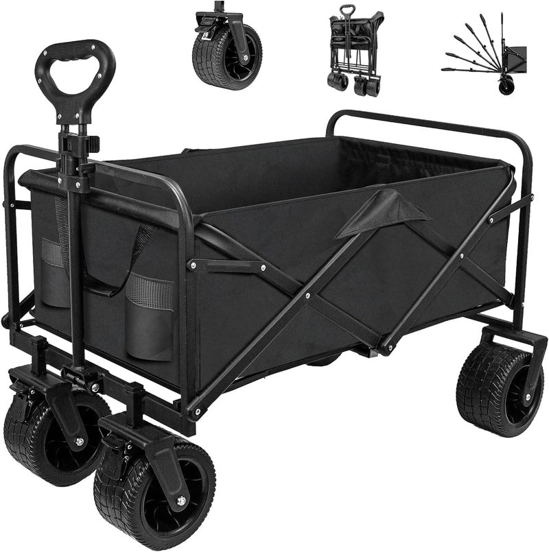 VBM Heavy Duty Collapsible Wagon with All-Terrain 10cm Wheels,Load 330Lbs,Portable 150 Liter Large Capacity Beach Wagon,for Garden Outdoor Camping Beach Sports,Grocery Cart, Adjustable Handle (Big) - Image 1