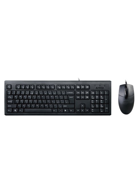 Wired Keyboard Mouse With Silent Click Desktop Set KR-8372S, Laser Inscribed Keys & Comfort Roundedge Keycaps, Black