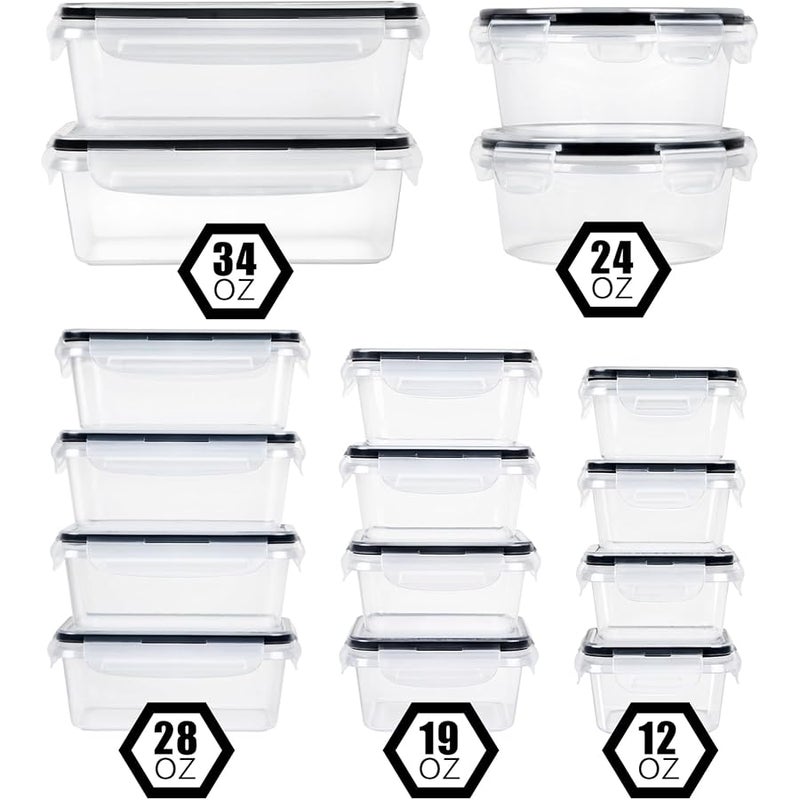 FOOYOO 32 Piece Food Storage Container with Lids (16 Containers + 16 Lids) - Plastic Food Containers with Lid, Airtight Leak Proof Snap Lock Lids, BPA Free Storage Containers with Lids - Image 3