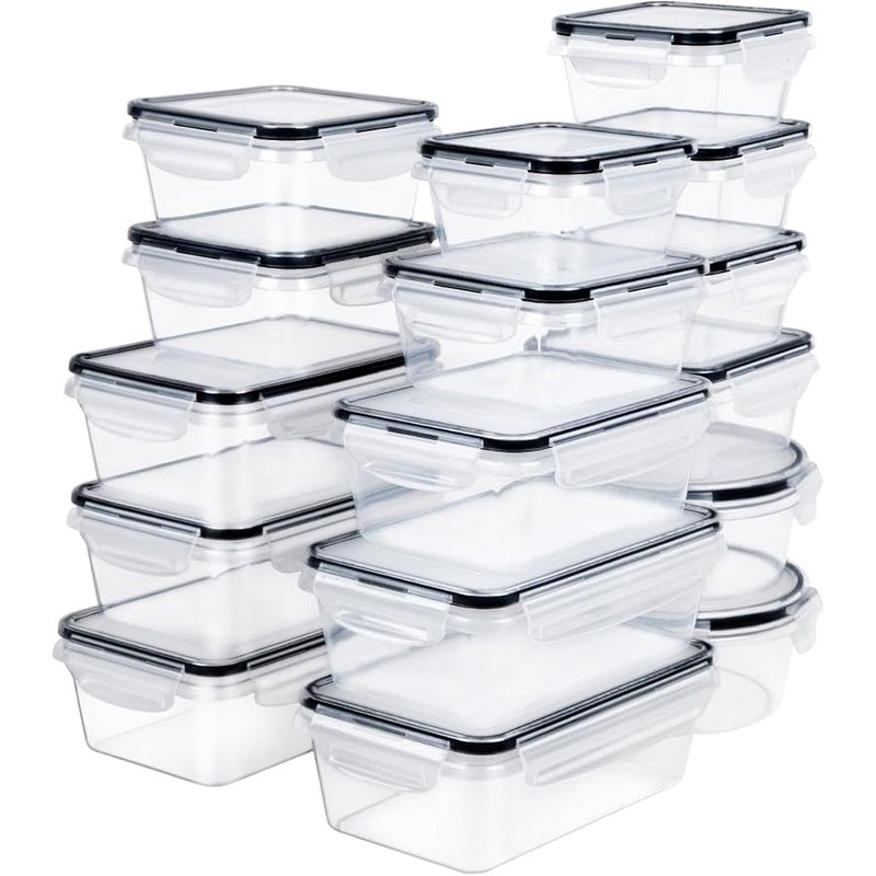 FOOYOO 32 Piece Food Storage Container with Lids (16 Containers + 16 Lids) - Plastic Food Containers with Lid, Airtight Leak Proof Snap Lock Lids, BPA Free Storage Containers with Lids - Image 2