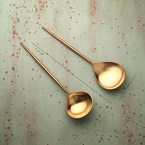 Ellementry Aura Gold Serving Set of Two| Serving Spoon Set for Home and Restaurant| Stainless Steel |Food Grade Dinnerware & Tableware Set | Ladle Set for Serving Rice/Pasta/Subzi/Curry/Food - Image 4