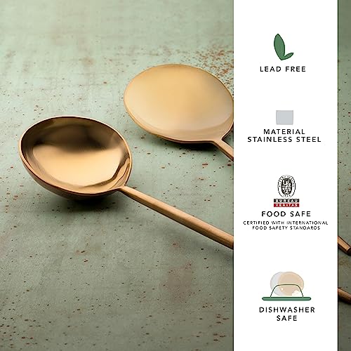 Ellementry Aura Gold Serving Set of Two| Serving Spoon Set for Home and Restaurant| Stainless Steel |Food Grade Dinnerware & Tableware Set | Ladle Set for Serving Rice/Pasta/Subzi/Curry/Food - Image 2