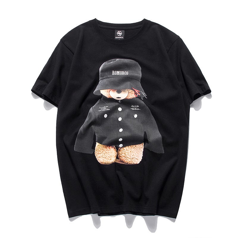 Japanese Fashion High Street Fashion Brand Men'S Round Neck Short Sleeve Cartoon Bear Printed Cotton Loose Couple T-Shirt - Image 1