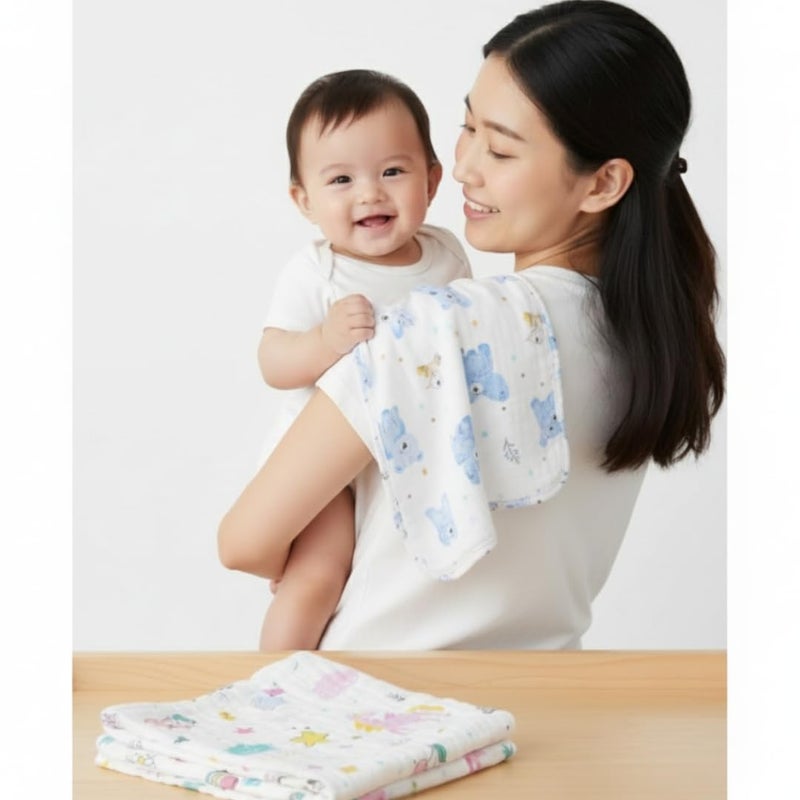 OBaby طقم مناديل تجشؤ من القطن الموسلين الفائق النعومة 6 طبقات 25 سم × 50 سم (عبوة من 3) | عالية الامتصاص وسريعة الجفاف لتسربات حديثي الولادة | أكثر من 20 طباعة مختلطة لطيفة | لطيفة على بشرة الطفل الحساسة - Image 2