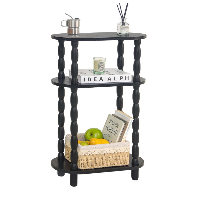 MaxSmeo Small Narrow Side Table, 3-Tier Narrow End Table with Storage, Skinny Side Table Nightstand for Small Space, Bedrooms, Living Room (Black) - Image 1