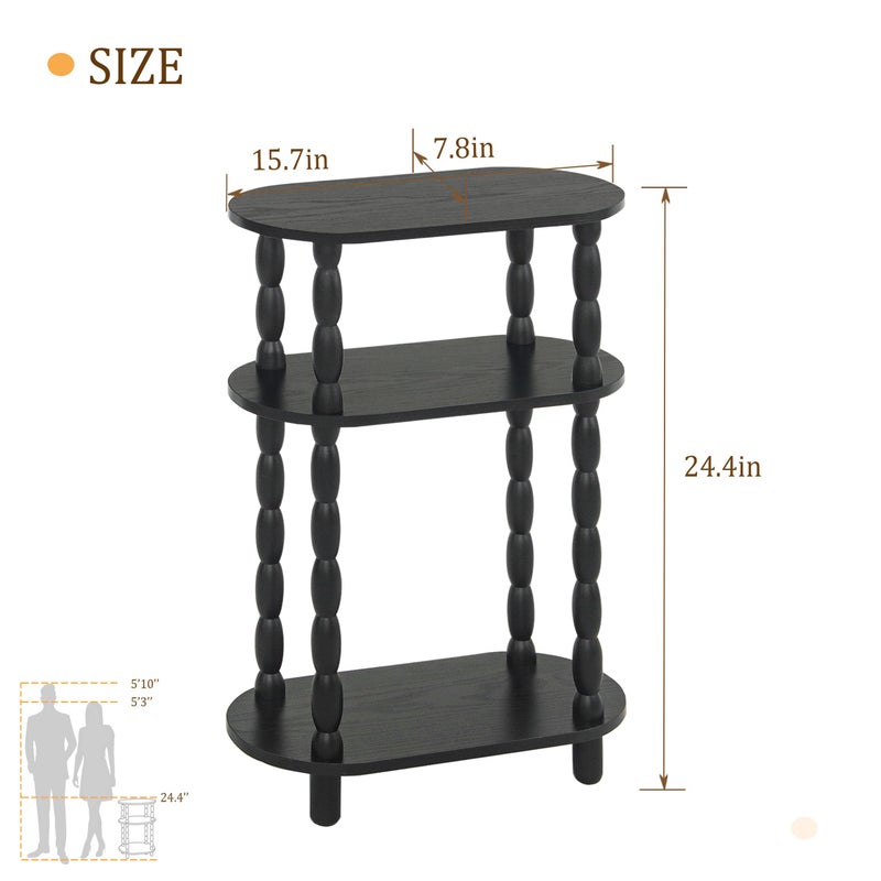 MaxSmeo Small Narrow Side Table, 3-Tier Narrow End Table with Storage, Skinny Side Table Nightstand for Small Space, Bedrooms, Living Room (Black) - Image 3