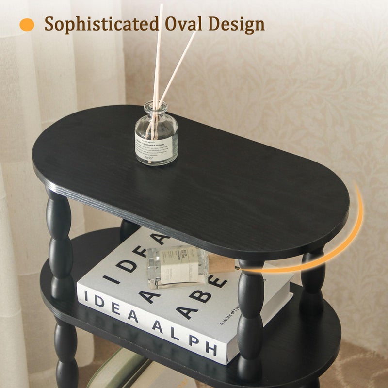 MaxSmeo Small Narrow Side Table, 3-Tier Narrow End Table with Storage, Skinny Side Table Nightstand for Small Space, Bedrooms, Living Room (Black) - Image 5
