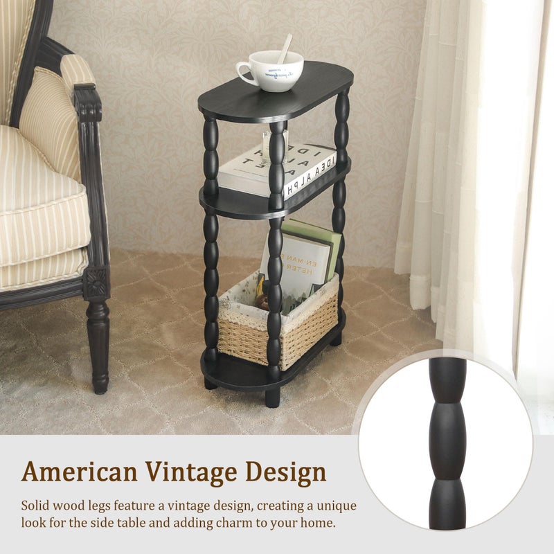 MaxSmeo Small Narrow Side Table, 3-Tier Narrow End Table with Storage, Skinny Side Table Nightstand for Small Space, Bedrooms, Living Room (Black) - Image 4