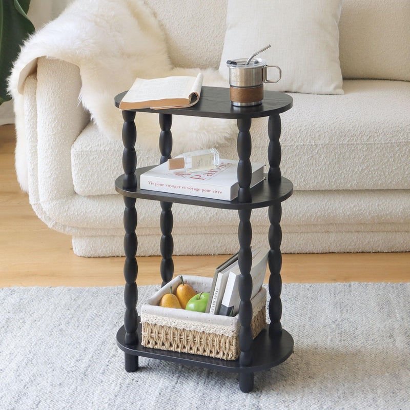 MaxSmeo Small Narrow Side Table, 3-Tier Narrow End Table with Storage, Skinny Side Table Nightstand for Small Space, Bedrooms, Living Room (Black) - Image 2