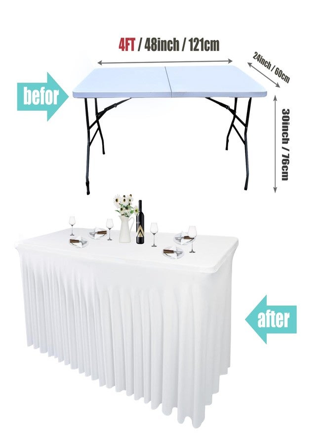 Yoquare White Spandex Table Skirt for Rectangle Tables (4Ft) | 1-Pack Stretch Pleated Tablecloth for 48" L x 24" W x 30" H Rectangular Tables | Suitable for Banquets, Trade Shows, Birthday - Image 3