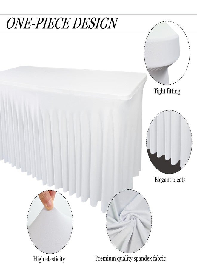 Yoquare White Spandex Table Skirt for Rectangle Tables (4Ft) | 1-Pack Stretch Pleated Tablecloth for 48" L x 24" W x 30" H Rectangular Tables | Suitable for Banquets, Trade Shows, Birthday - Image 4