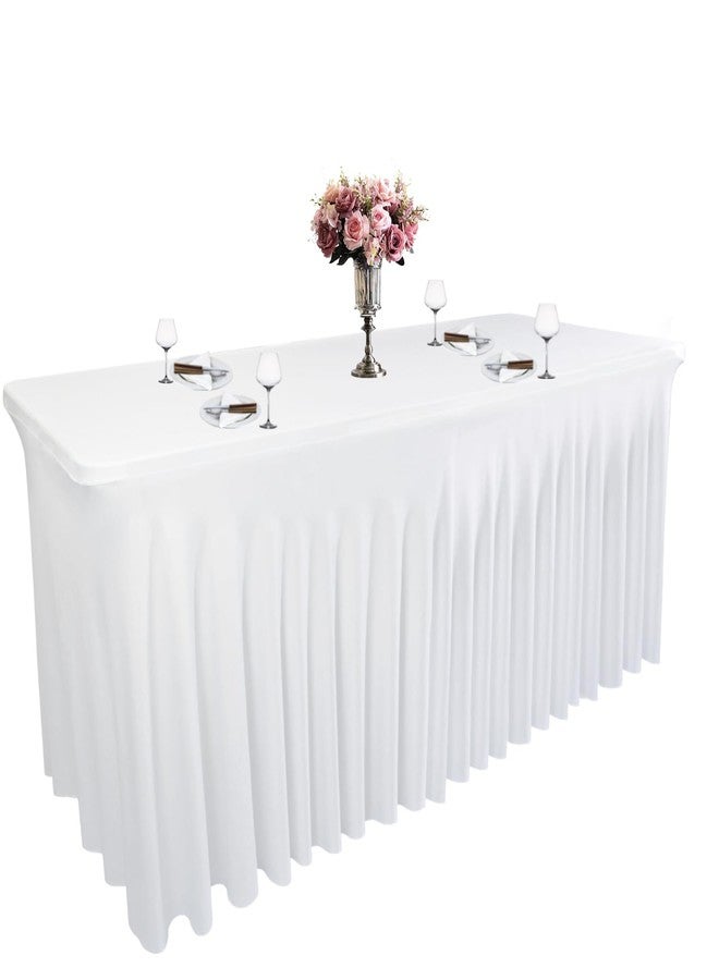 Yoquare White Spandex Table Skirt for Rectangle Tables (4Ft) | 1-Pack Stretch Pleated Tablecloth for 48" L x 24" W x 30" H Rectangular Tables | Suitable for Banquets, Trade Shows, Birthday - Image 1