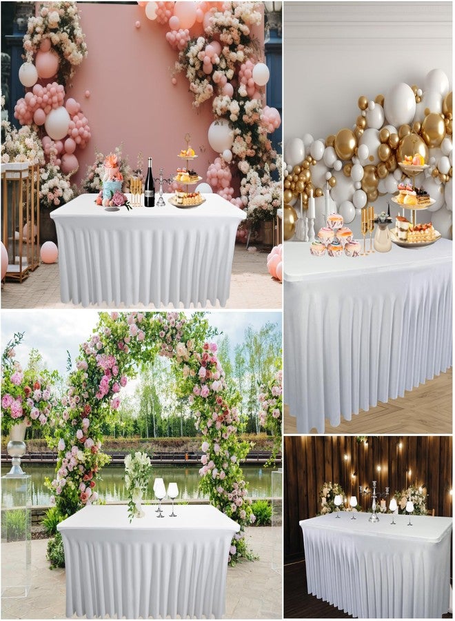 Yoquare White Spandex Table Skirt for Rectangle Tables (4Ft) | 1-Pack Stretch Pleated Tablecloth for 48" L x 24" W x 30" H Rectangular Tables | Suitable for Banquets, Trade Shows, Birthday - Image 5