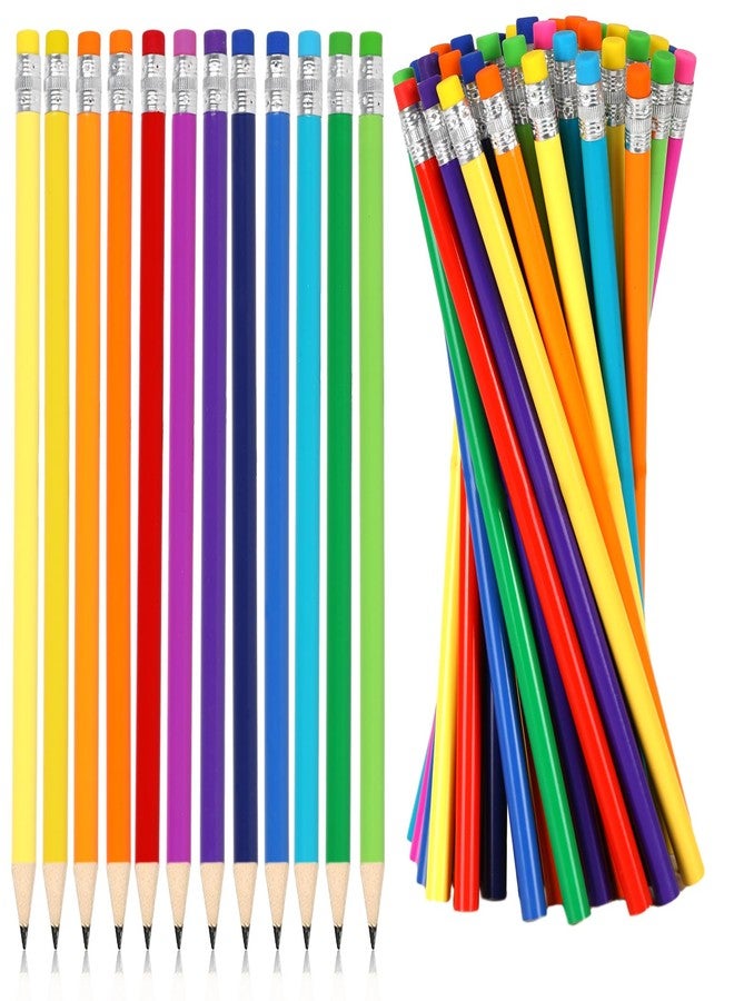 Whaline 48Pcs Colorful Pencils with Erasers Christmas Rainbow Color Wooden Pencil Unsharpened Writing Drawing Pencil for Xmas Party Supplies Stocking Stuffer Students Graduation Office Stationery Gift - Image 1