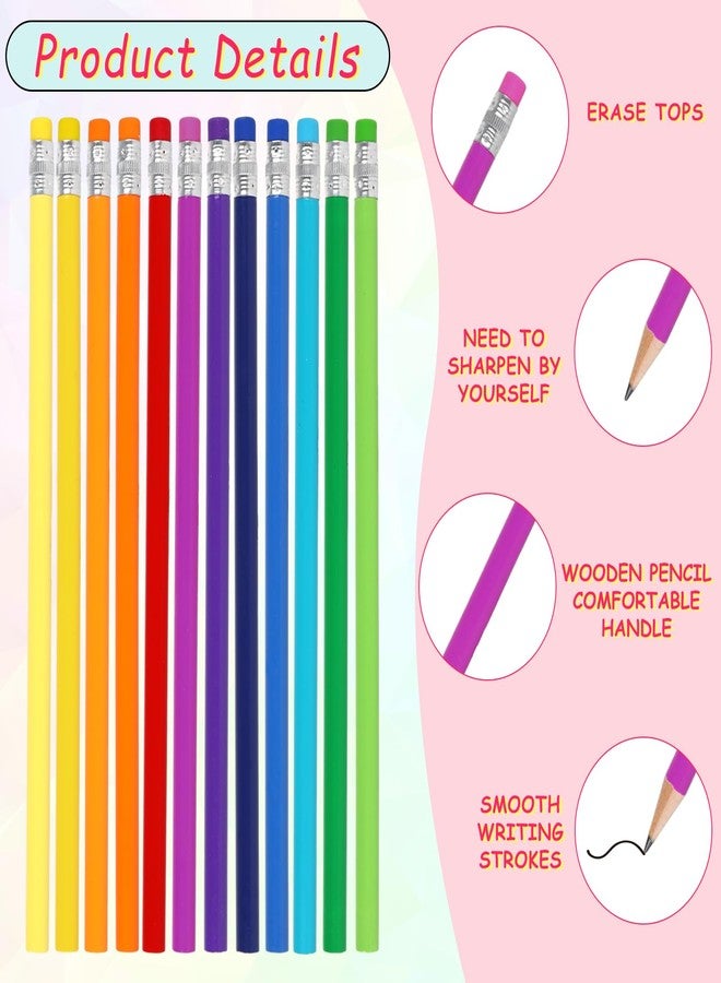 Whaline 48Pcs Colorful Pencils with Erasers Christmas Rainbow Color Wooden Pencil Unsharpened Writing Drawing Pencil for Xmas Party Supplies Stocking Stuffer Students Graduation Office Stationery Gift - Image 3