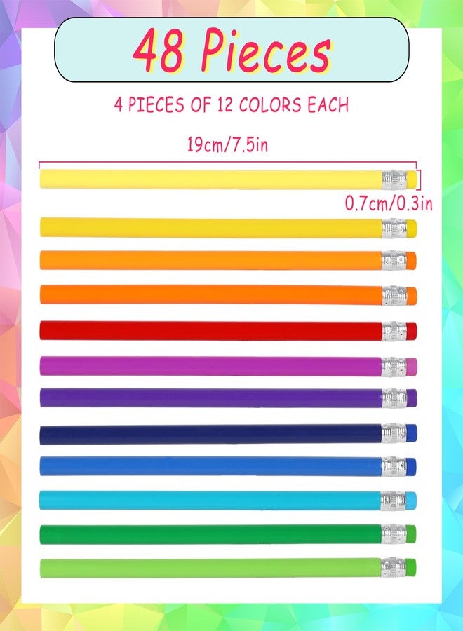 Whaline 48Pcs Colorful Pencils with Erasers Christmas Rainbow Color Wooden Pencil Unsharpened Writing Drawing Pencil for Xmas Party Supplies Stocking Stuffer Students Graduation Office Stationery Gift - Image 2