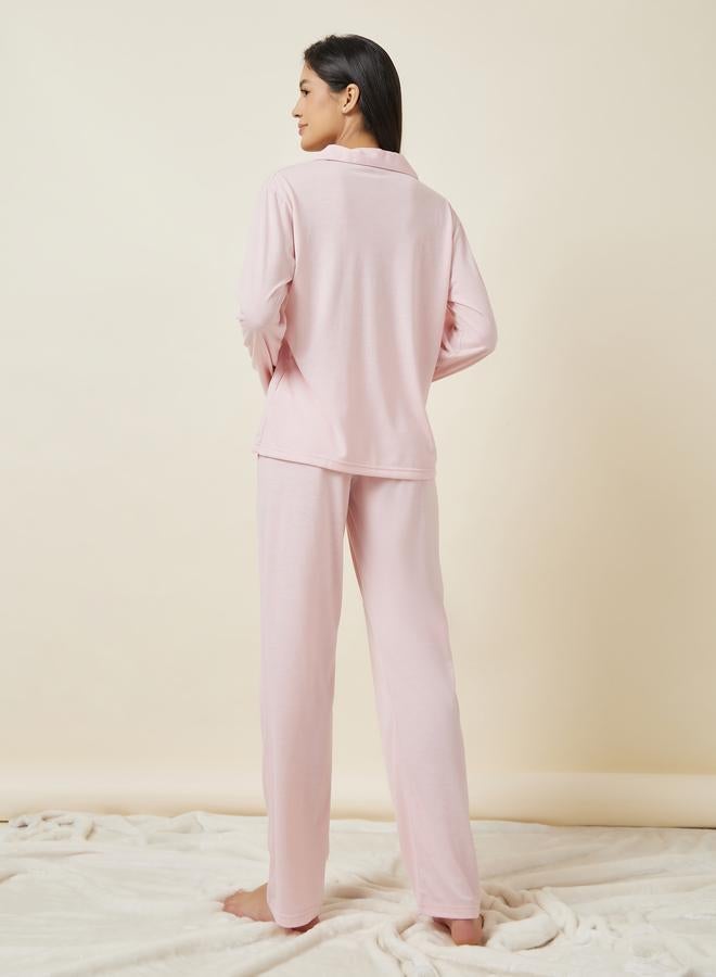 Styli Styli Long Sleeve Jersey Button Through Shirt and Pyjama Set  - Image 4