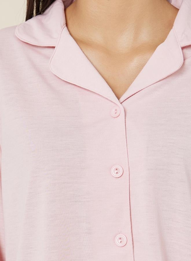 Styli Styli Long Sleeve Jersey Button Through Shirt and Pyjama Set  - Image 3