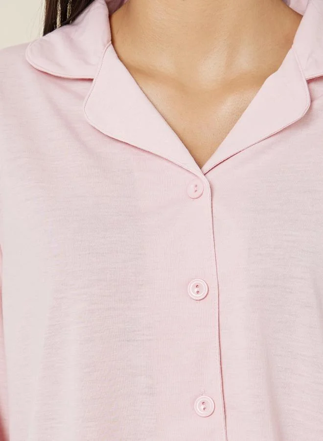 Styli Long Sleeve Jersey Button Through Shirt and Pyjama Set