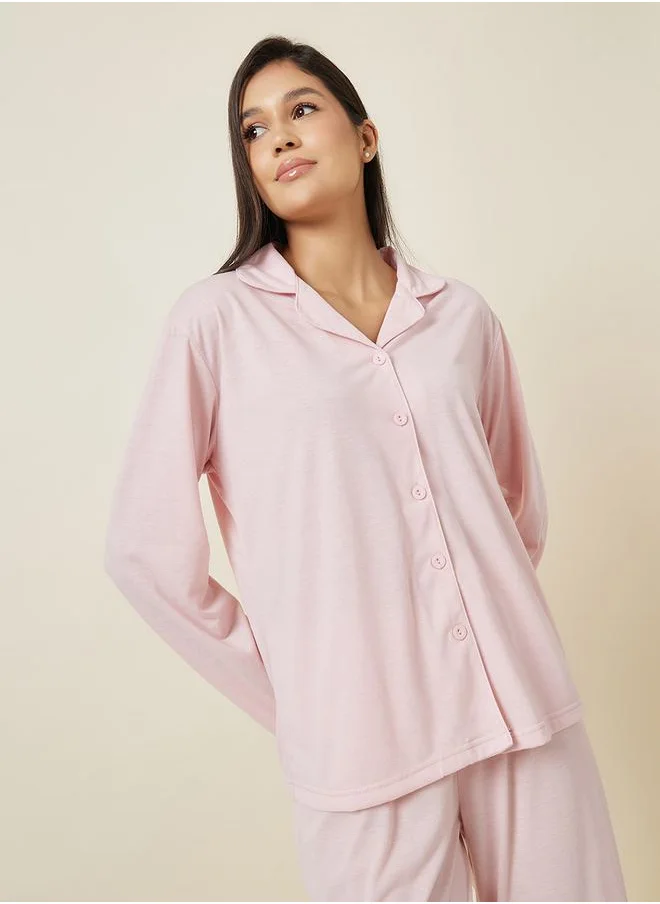 Styli Long Sleeve Jersey Button Through Shirt & Pyjama Set