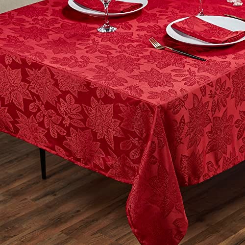 Kadut Christmas Tablecloth, Poinsettia Leaf Red Tablecloth (70 x 120 Inch) for 8 Foot Rectangle Tables, Heavy Duty Fabric, Table Cloth for Harvest, Xmas Holiday, Winter, and Parties Table Cover - Image 2