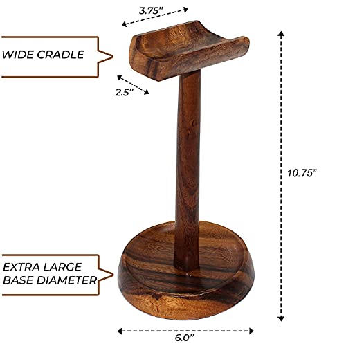 WRIGHTMART Wooden Headphone Stand with Tray – Solid Acacia Headset Holder for Desk Organization, Universal Fit for Sony, Bose, Beats, Gaming Headsets & Controllers - Image 4