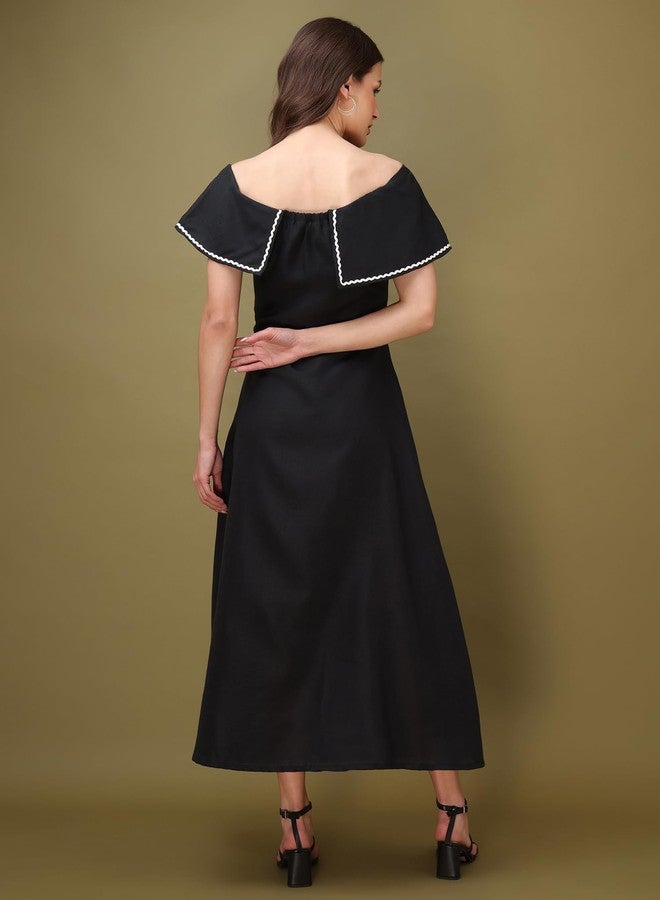 PURVAJA Women’s Cotton Black Dress (Floe-048-XL) - Image 3