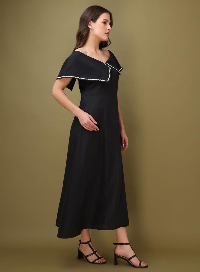 PURVAJA Women’s Cotton Black Dress (Floe-048-XL) - Image 2