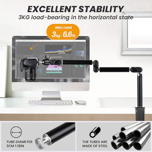 TARION Overhead Camera Desk Mount - 360° Flexible Articulating Arm with 3/8'' Screw and 1/4'' Screw Ballhead for DSLR SLR Mirrorless Cameras Projector Ring Light TKA01-M (3 Sections) - Image 2