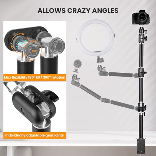 TARION Overhead Camera Desk Mount - 360° Flexible Articulating Arm with 3/8'' Screw and 1/4'' Screw Ballhead for DSLR SLR Mirrorless Cameras Projector Ring Light TKA01-M (3 Sections) - Image 3
