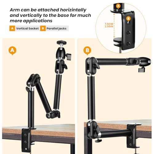 TARION Overhead Camera Desk Mount - 360° Flexible Articulating Arm with 3/8'' Screw and 1/4'' Screw Ballhead for DSLR SLR Mirrorless Cameras Projector Ring Light TKA01-M (3 Sections) - Image 4