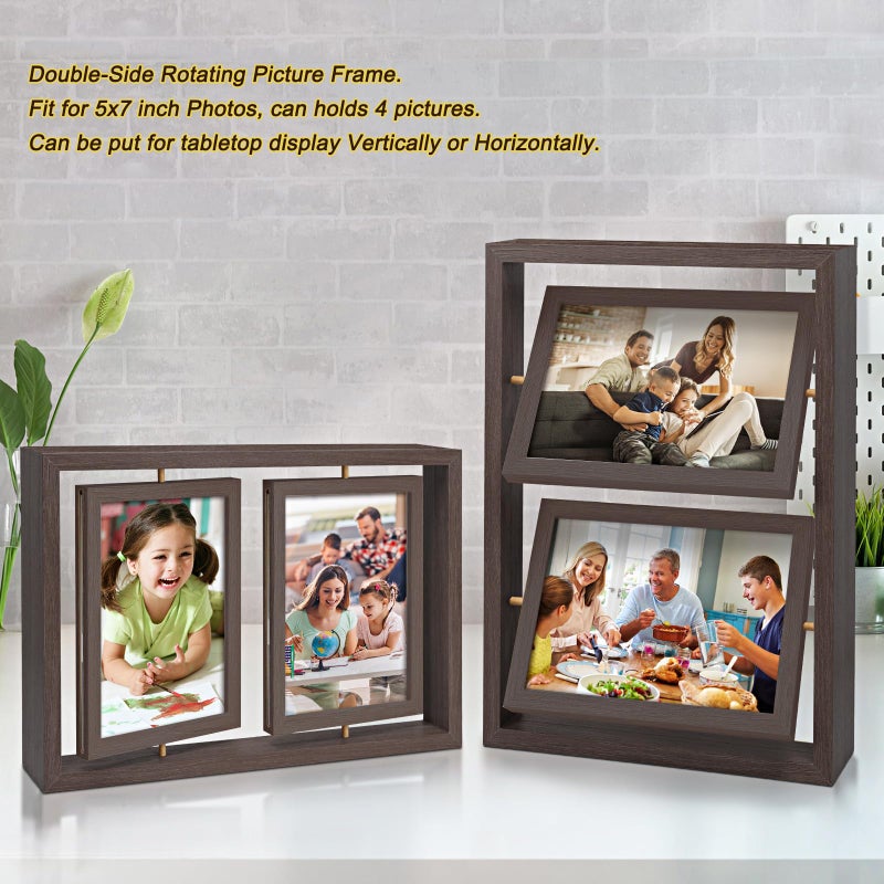 ZEEYUAN 5x7 Picture Frame Desktop Picture Frame Double Side 5x7 Rotating Photo Frame Family Collage Frame Tabletop for Office Home - Image 3